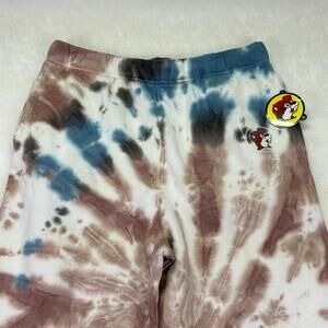 Buc-ee’s Tie Dye Blue Brown White Fleece Jogger Logo Sweatpants Size L
